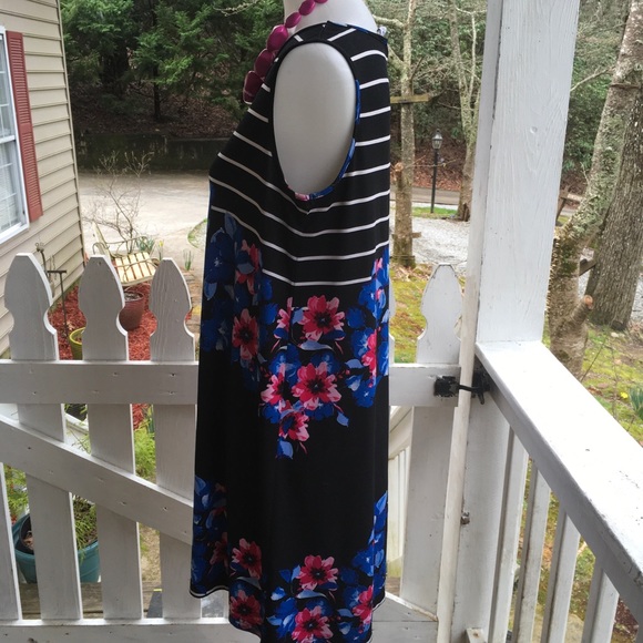 Kim Rogers Floral & Striped Dress PM FREE SHIP - Picture 2 of 5